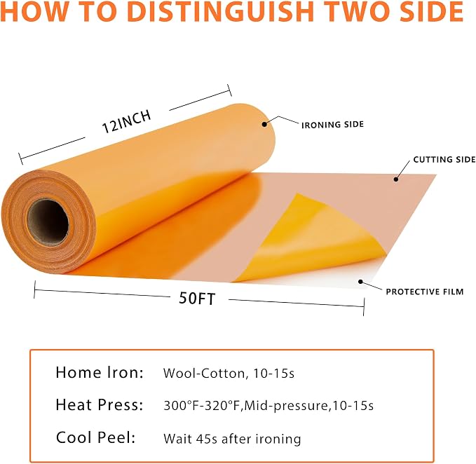 RENLITONG Yellow Orange Iron on Vinyl 12Inch by 50ft Roll Heat Transfer Vinyl - Image 3