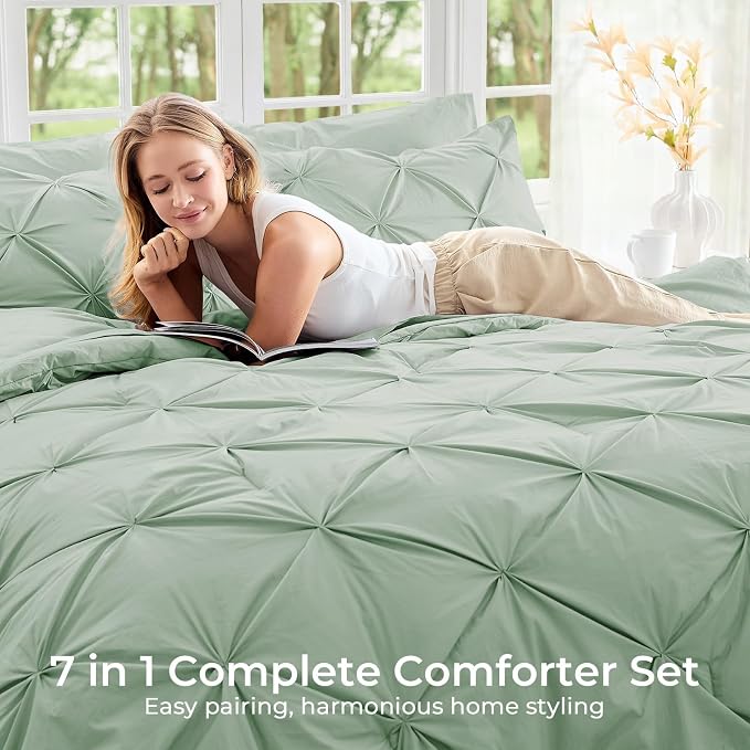 Sasttie Full Size Comforter Set, 7-Piece Bed in a Bag, Pintuck Bedding Set - Image 6