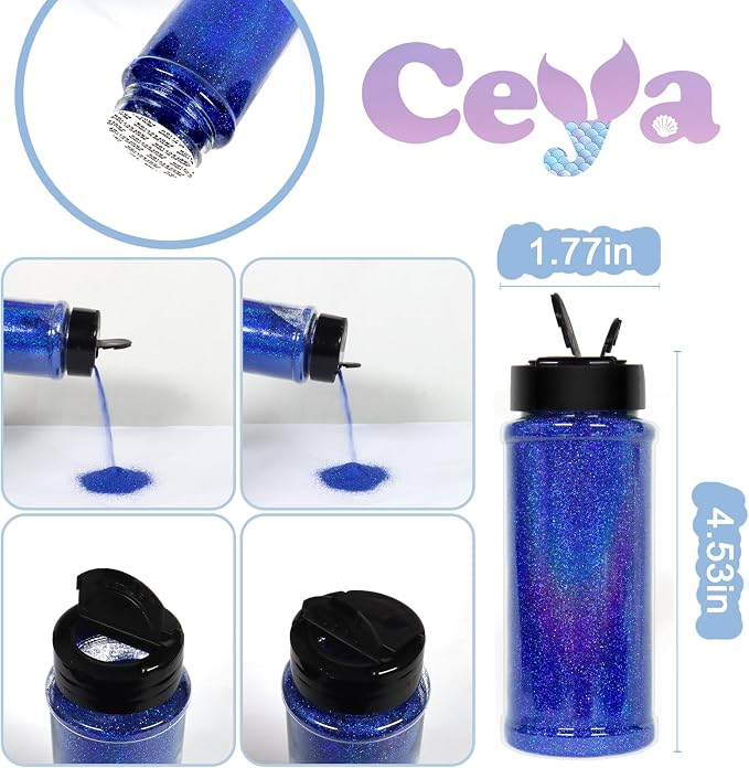 Ceya 3.8oz/ 110g Holographic Ultra Fine Glitter Powder Laser Royal Blue Glitter - Image 4