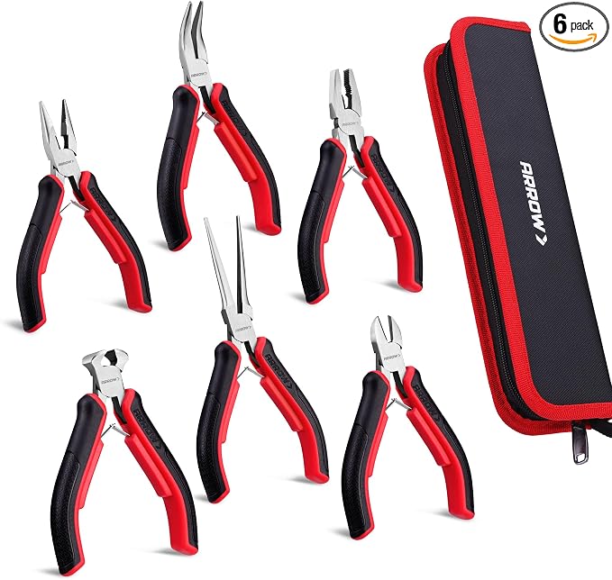 ARROW Mini Pliers Set, 6-Piece Precision Jewelry & Craft Kit – Includes Needle by ArrowToolGroup