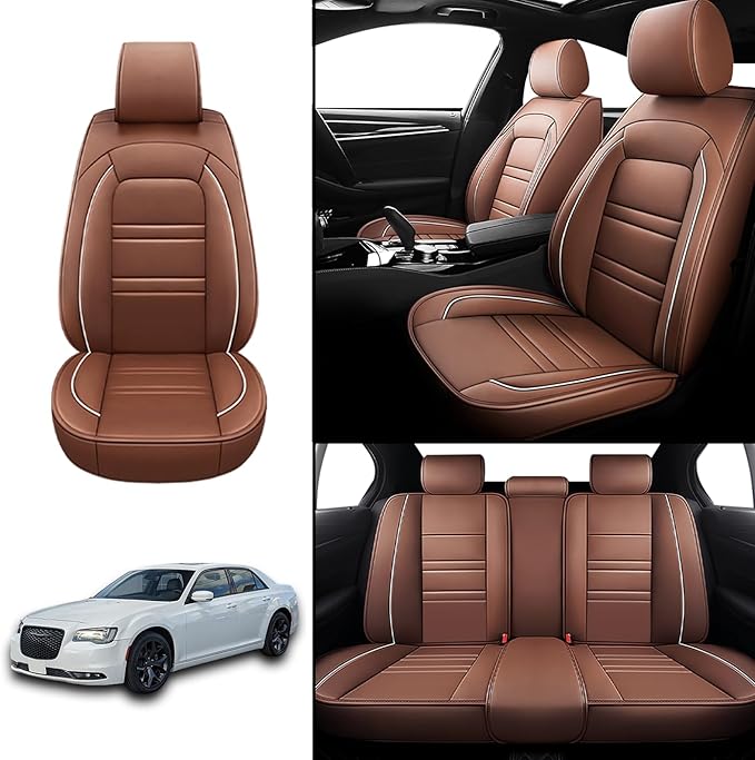 Seat Covers for Chrysler Car 300 2005-2023 | 5-Seats Leather Seat Covers, Easy to Install Automotive Seat Covers Full Set (Full Set, Coffee)