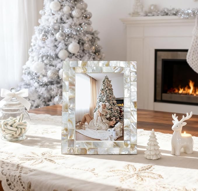 Picture Frame 5x7 Mother of Pearl Photo Frame, Beach Picture Frame Tabletop or - Image 2