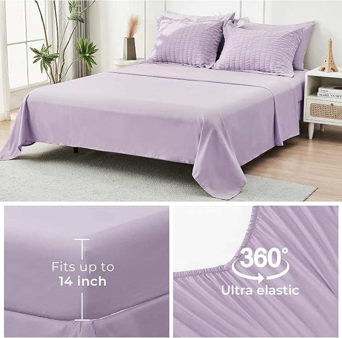HYMOKEGE Lavender Duvet Cover King Size, Ultra Soft 3-Piece Seersucker Duvet - Image 5
