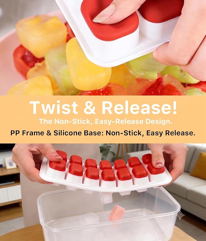Ice Cube Trays with Lids for Freezer, 4 Pack Silicone Set, 56 Cubes | BPA-free - Image 6