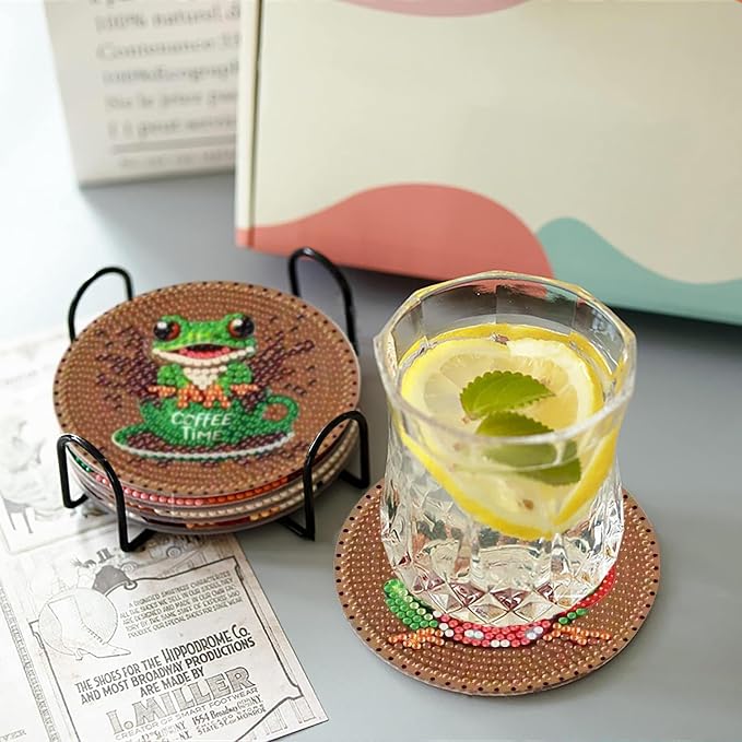 Clendo 8 PCS Coffee Frog Diamond Art Coaster Kits - Image 5