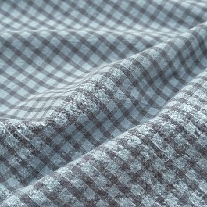 PinkMemory Blue Gingham Duvet Cover Bedding Set King 100% Washed Cotton Blue - Image 5