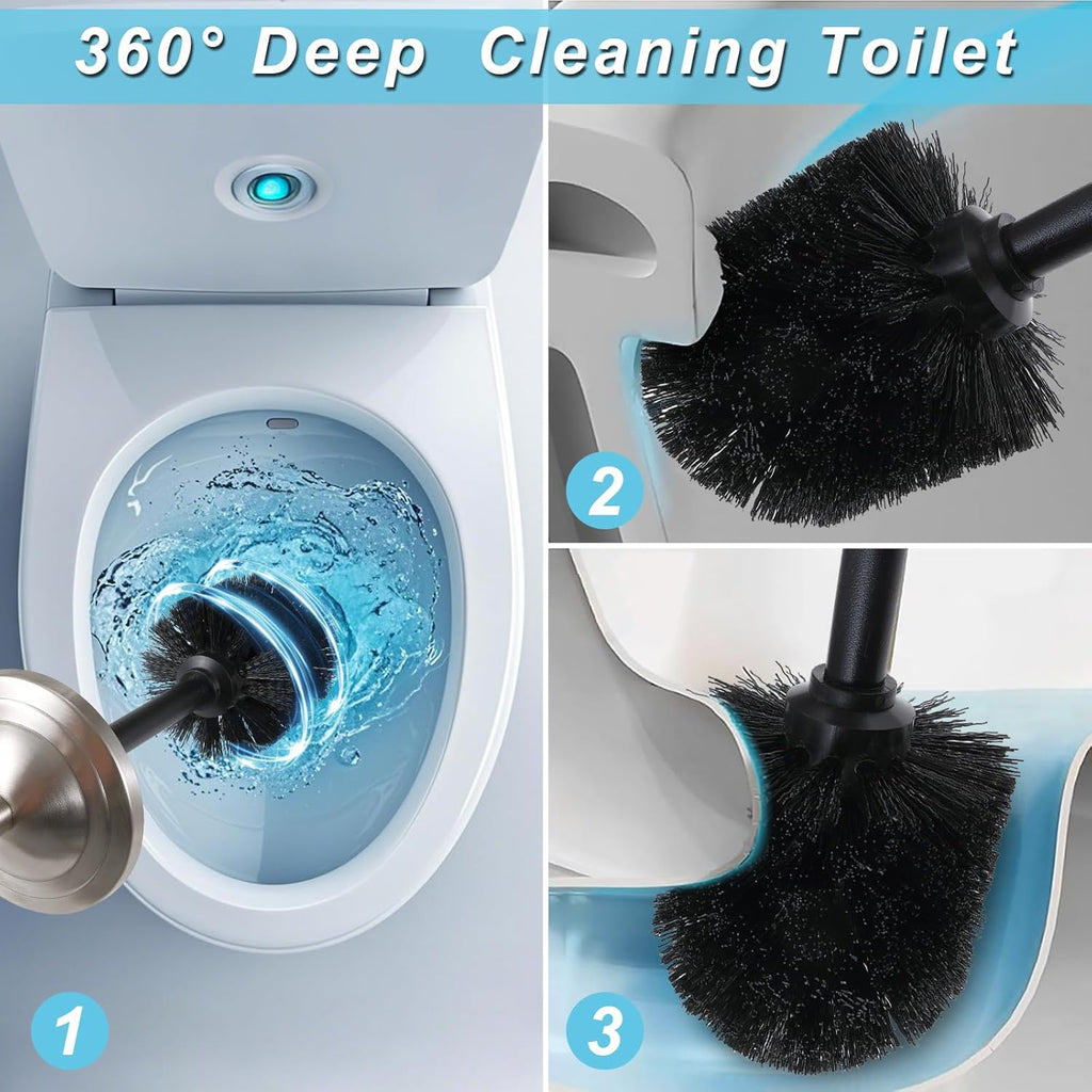 Stainless Steel 304 Toilet Brush and Holder,Toilet Bowl Brush with Long Handle for Bathroom,Toilet Cleaner Brush-Space,Saving,Covered Brush,Durable, Deep,Cleaning,Splash Resistant (Stain Nickel)