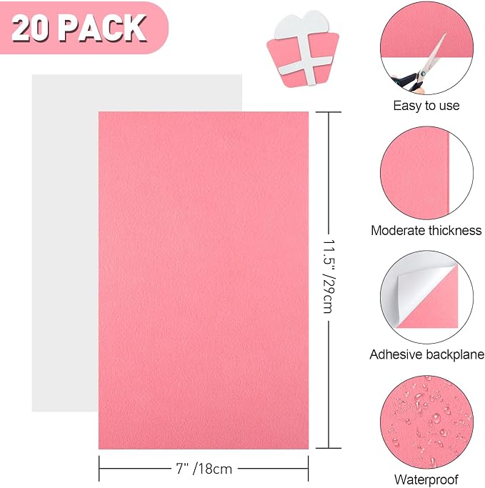 NACHLYNN 20Pcs Self Adhesive Felt Fabric Sheets 7"x11.5" /18x29cm Sticky Back - Image 2