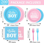 200pcs Gender Reveal Plates Napkins Gender Reveal Paper Tableware Set Blue and - Image 2