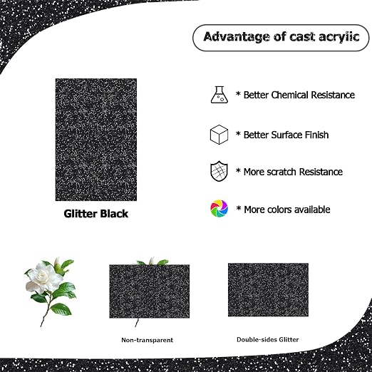 2 Pack 8'' x 12'' Glitter Black Acrylic Sheet, 3mm Thick Acrylic Plexiglass - Image 5