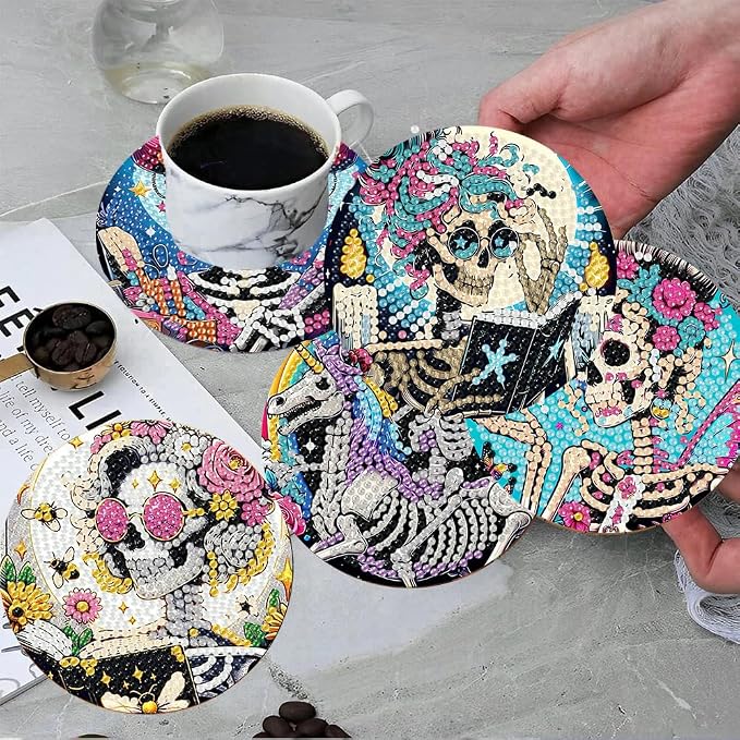 ijbnhd 8 PCS Skull Diamond Art Coasters Kit Diamond Painting Coasters | Skull - Image 5