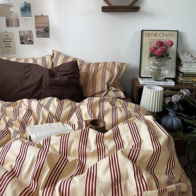 Nayoroom Striped Duvet Cover Queen Size Vintage Brown Striped Duvet Cover 3 - Image 2