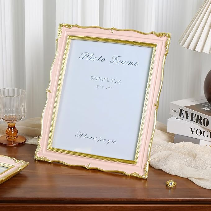 Cuspin 8x10 Vintage Picture Frame Pink and Gold Frames, Elegant Ornate Pink - Image 2