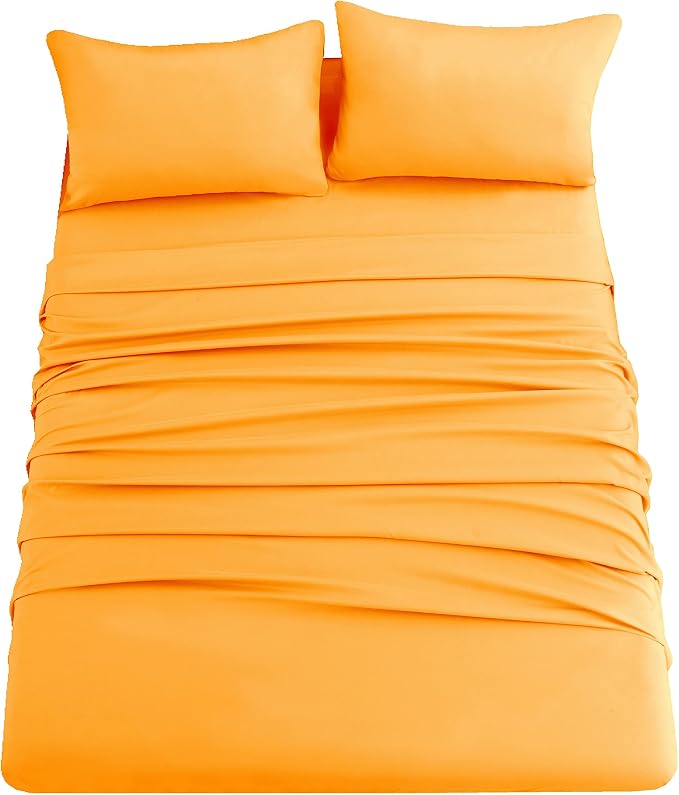 Sfoothome Orange Fitted Sheet, 14 Inch Pocket Deep, Microfiber Sheets, Full Size - Image 2