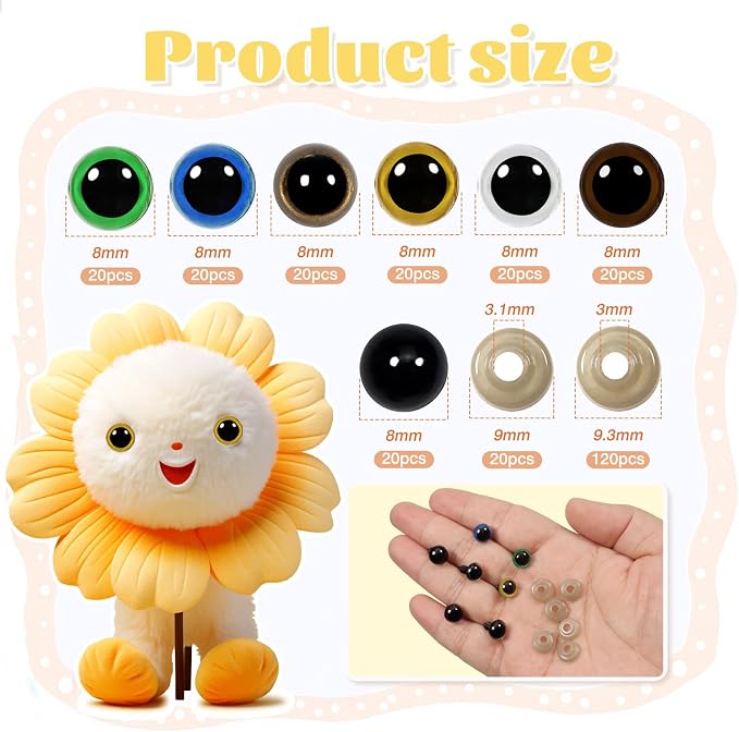 TOAOB 140pcs 8mm Colorful Plastic Safety Eyes Craft Eyes - Image 2