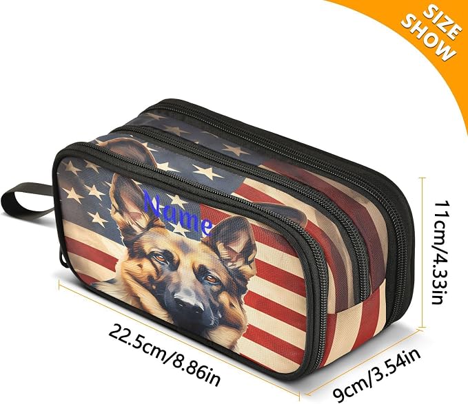 Custom Dog German Shepherd Flag Pencil Case Box Boys Girls Personalized Name - Image 4