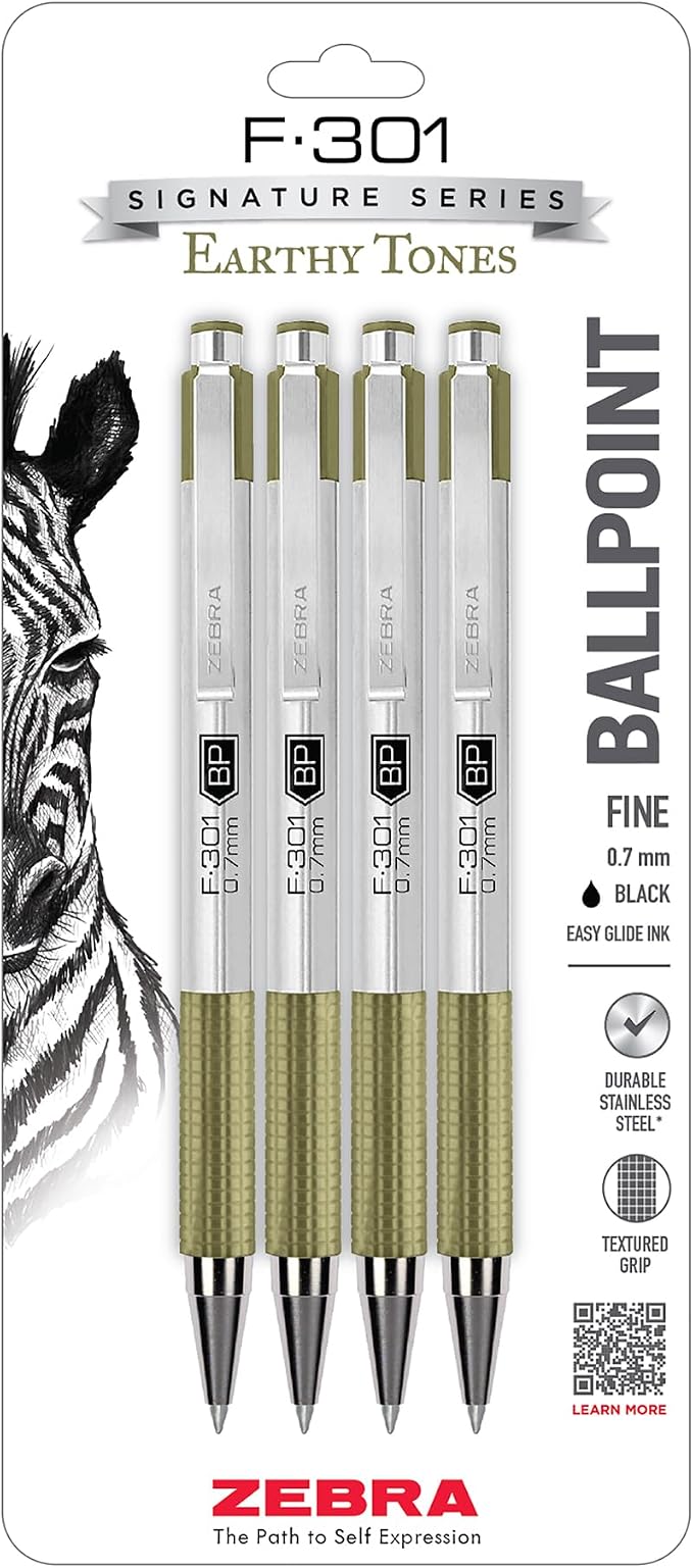 Zebra Pen F-301 Signature Series Retractable Ballpoint Pen, Stainless-Steel by ZebraPen