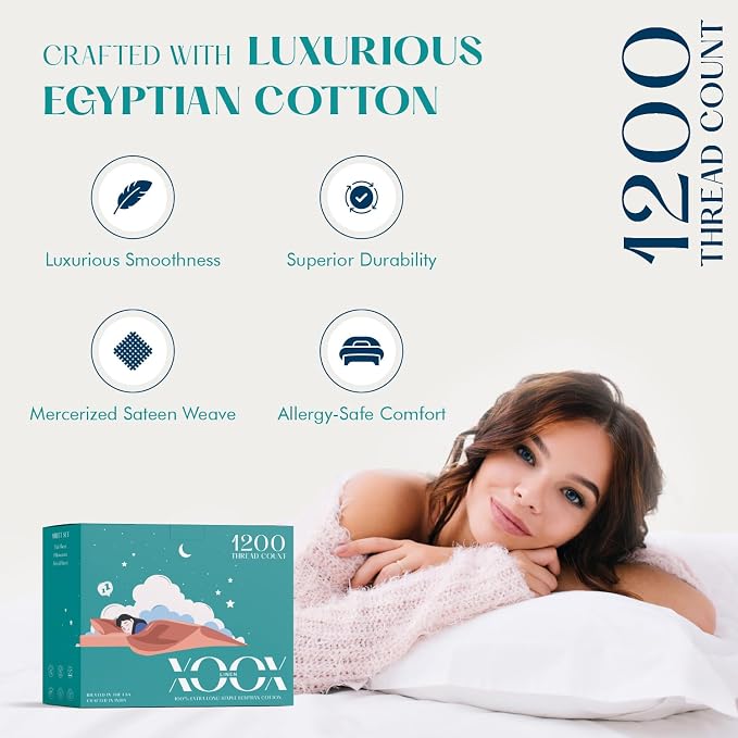XOOX Linen 100% Egyptian Cotton Sheets Queen Size - Image 2