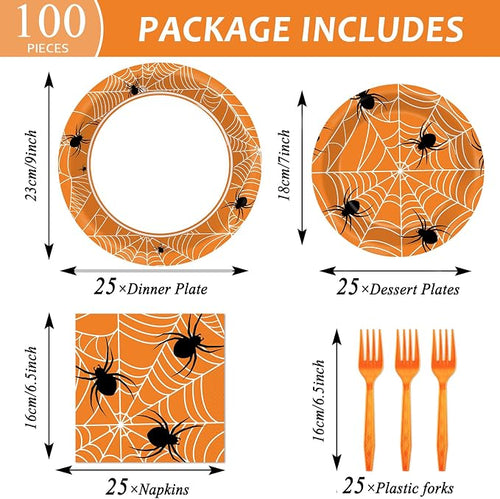 100 Pcs Spiderweb Party Plates and Napkins - Image 2