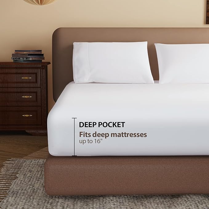 100% Egyptian Cotton Fitted Sheet King Size White, 600 Thread Count, 8-16" Deep - Image 3
