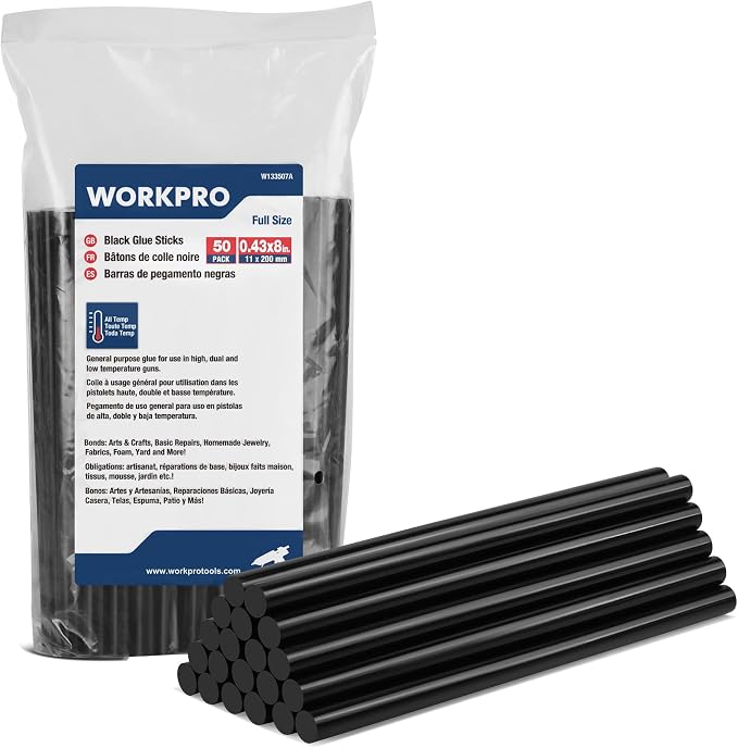 WORKPRO Black Hot Glue Sticks, 0.43" x 8", All-Temp | Strong EVA Adhesive by WORKPRO