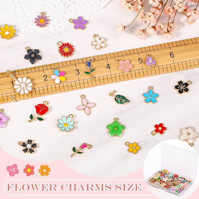 100Pcs 50 Pairs Flower Charms for Jewelry Making, Wholesale Assorted Enamel - Image 3