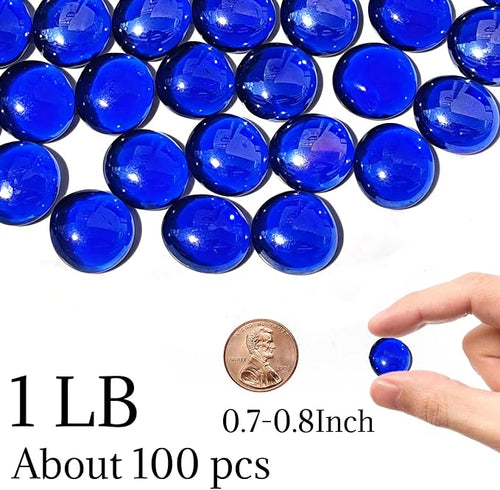0.5lb Dark Blue Glass Marbles for Vase, 45-50 pcs Dark Blue Flat Glass Beads - Image 2