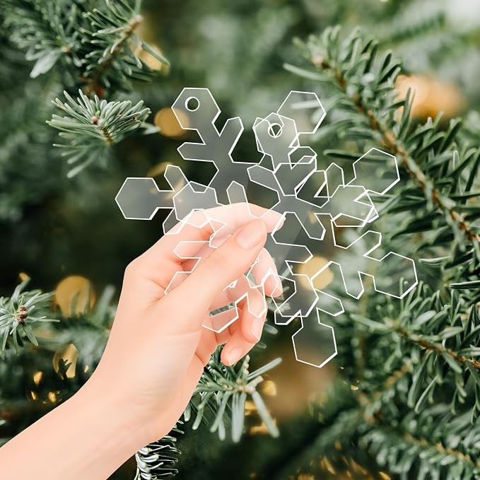 12 Pack Blank Snowflake Ornaments Christmas Hanging Ornaments Clear Acrylic - Image 6