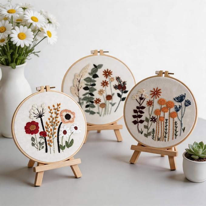 Herdiese Embroidery Kit for Beginners & Adults, 3 Floral Patterns & Hoop | - Image 6