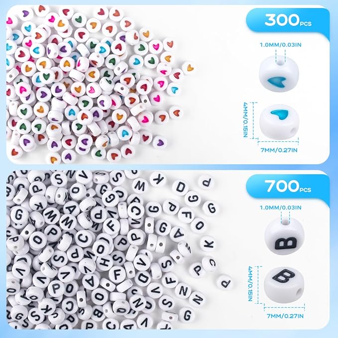 1000PCS Colourful Letter Beads for Threading, 4 x 7 MM, A-Z White Letter Beads - Image 2
