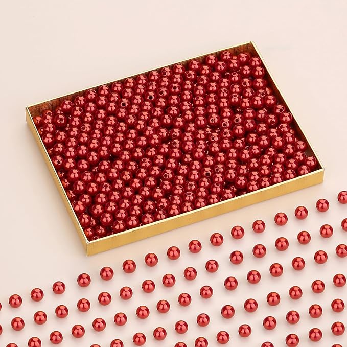 DUQGUHO Red Pearl Beads for Crafts 6mm Plastic Pearl Beads - Image 2