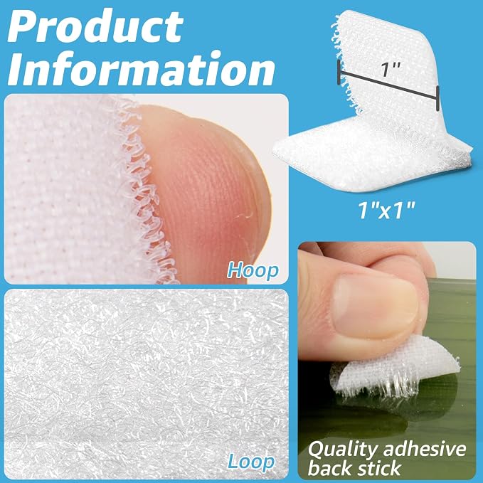 Art3d 48 Sets Hook and Loop Tape Sticky Back, 1 in. x 1 in. Double-Sided - Image 2