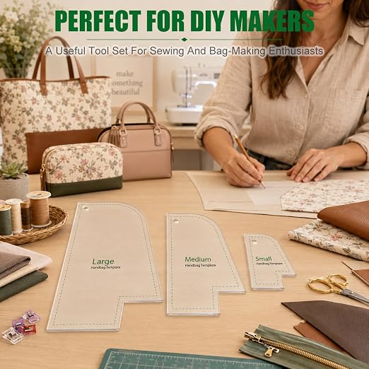 Set of 3 Purse Bag Pattern Template, 3 Versatile Sizes Clear Handbag Stencils - Image 3