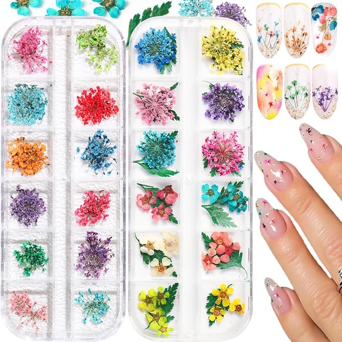 2 Boxes 3D Real Dried Flowers for Nail Art Colorful Mini Natural Gypsophila | by SUTOZMIWE