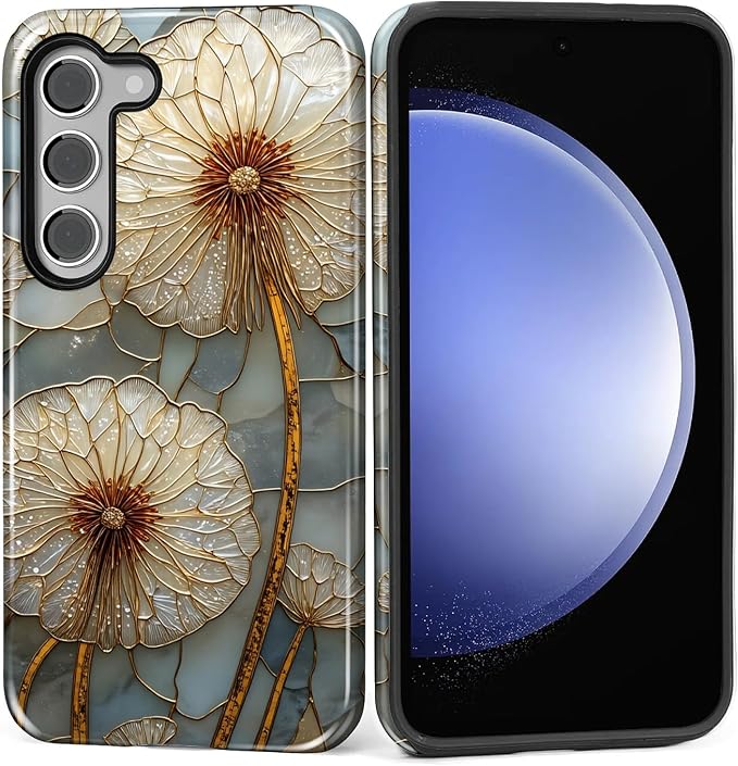 for Samsung Galaxy S23 Plus Case, Dandelion Stained Glass Pattern Glossy 2 in 1 by Teonvpu