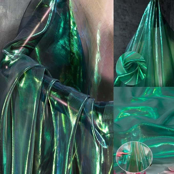 Blackish Green 11 Yard Long Iridescent Organza Fabric - Image 2