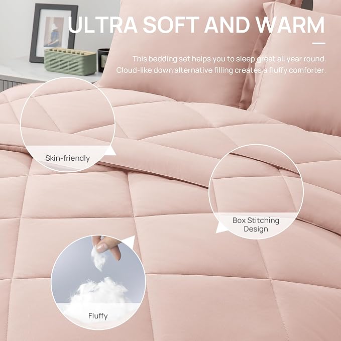 Love's cabin California King Comforter Set Pink, 7 Pieces California King Bed - Image 5