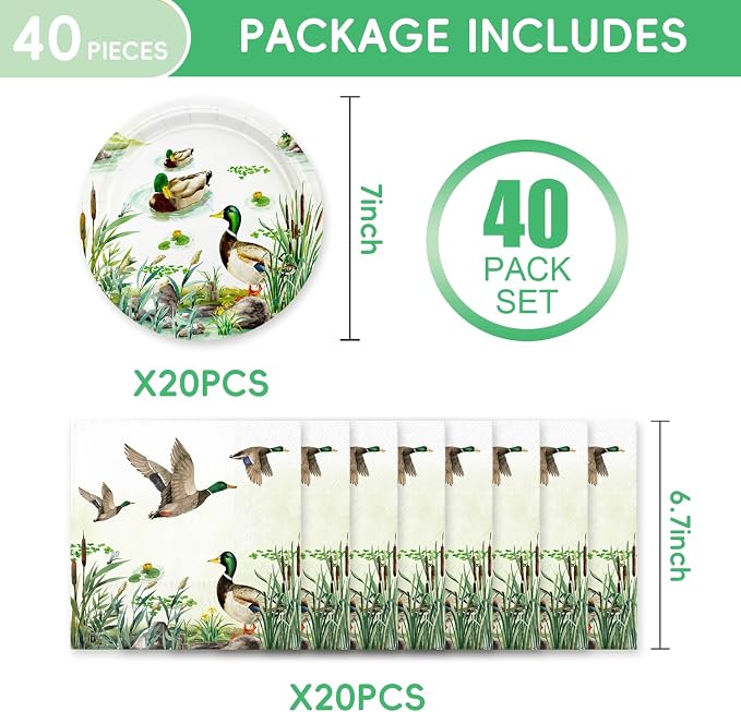 40Pcs One Lucky Duck Birthday Party Decorations, Mallard Duck Hunting or Baby - Image 2