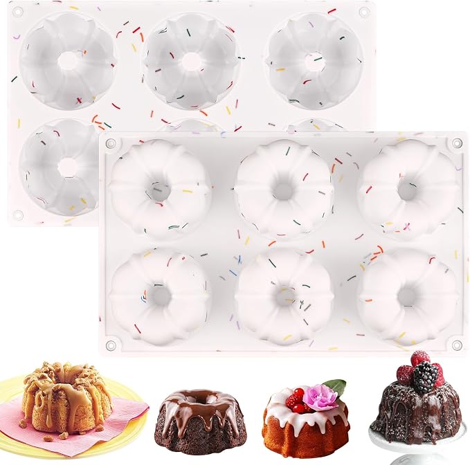 HUAKENER 2 Pcs Mini Fluted Cake Pan, 6-Cavity Fluted Tube Cake Pan, Non-stick by HUAKENER