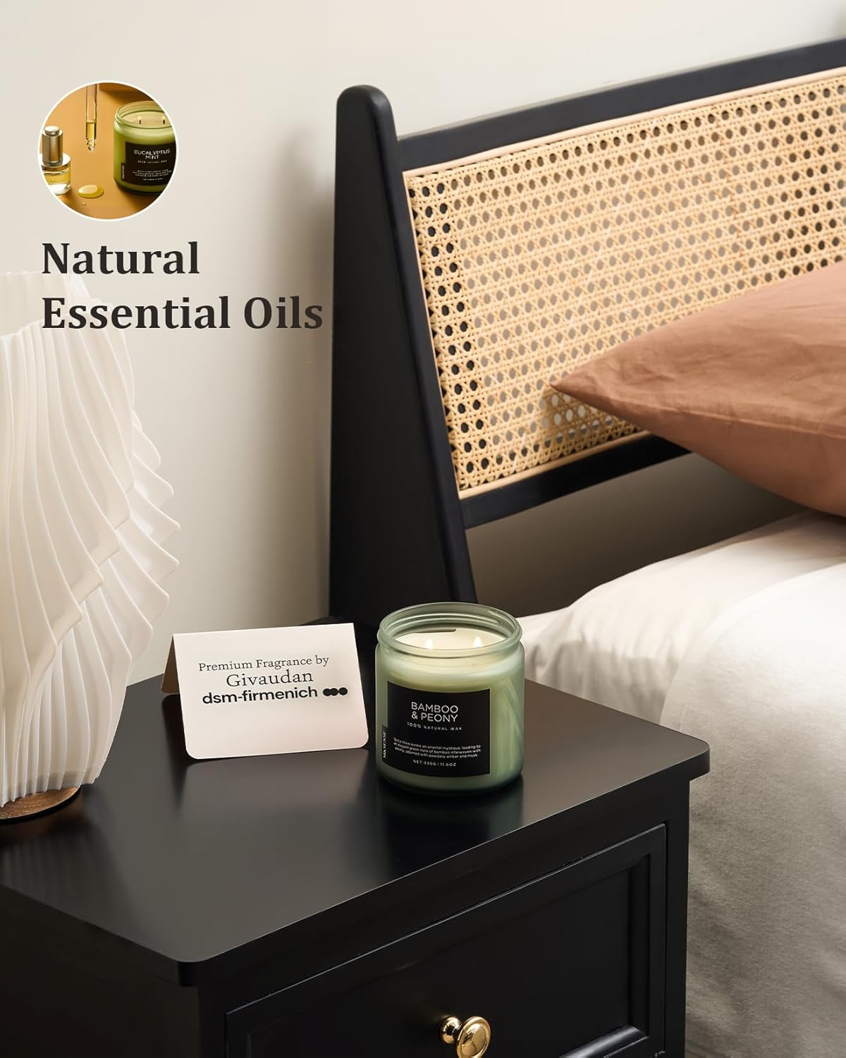 M&SENSE Bamboo Peony Scented Candle, 11.6oz Aromatherapy Jar Candle, 70 Hour Burn Time, Natural Soy Wax Blend, Stress Relief, Home Fragrance