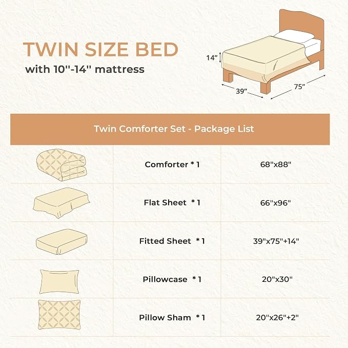 Sasttie Twin Comforter Set, 5-Piece Bed in a Bag, Pintuck Bedding Sets - Image 8
