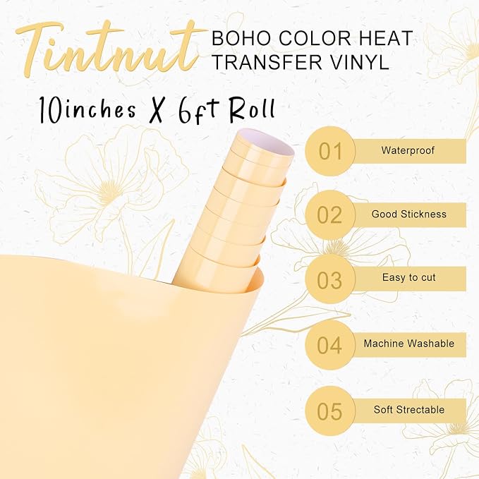 Tintnut Light Yellow Heat Transfer Vinyl, 10inx6ft Iron on Vinyl | Neutral boho - Image 2