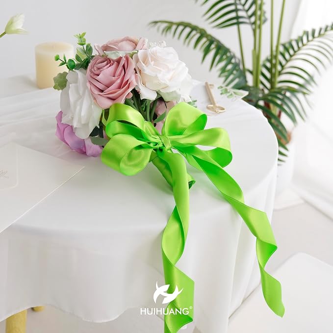 HUIHUANG Lime Green Wired Ribbon 2.5 inch Green Satin Wire Ribbon - Image 7
