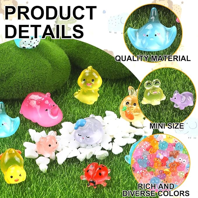 DIYDEC 206pcs Mini Luminous Resin Animals, Miniatures Glow in The Dark Toys - Image 5