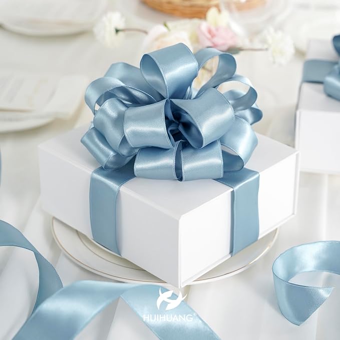 HUIHUANG Dusty Blue Wired Ribbon 1-1/2 inch French Blue Double-Faced Satin - Image 3