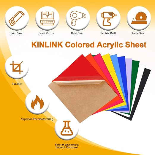 KINLINK 8x8 Plexiglass Sheets 1/8 inch Thick - 3mm Colored Cast Acrylic Sheet - Image 3