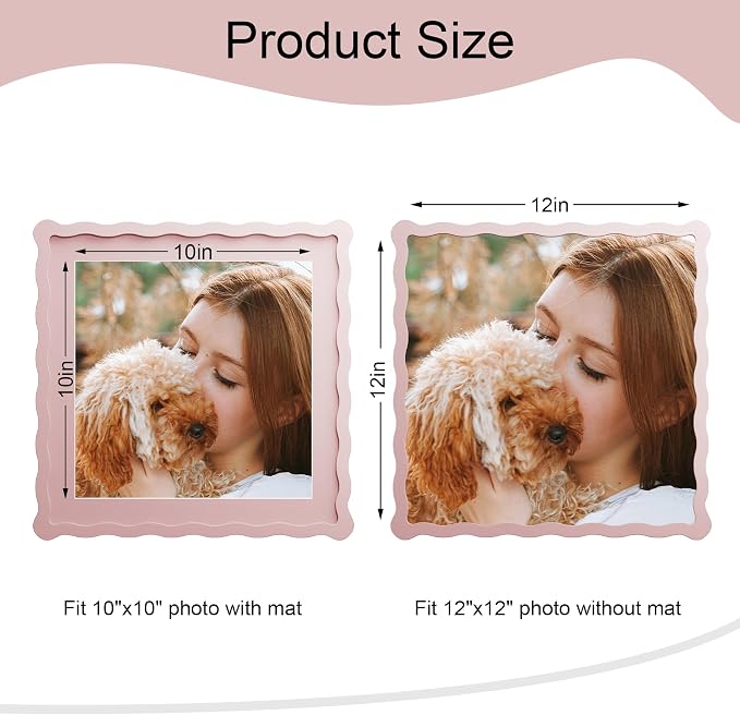 12x12 Picture Frame with Mat for 10x10, Wavy Edge Wooden Real Glass Photo Frame - Image 3