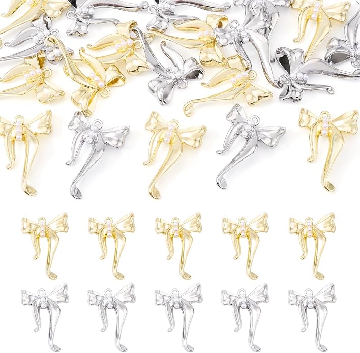 FASHEWELRY Alloy Bowknot Charms Links Golden Bow Tie Connector Charms Metal Bow - Image 7