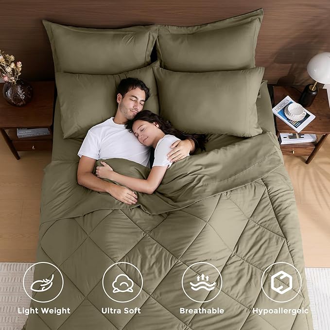 HEVUMYI Olive Green California King Comforter Set - Image 2