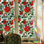 Retro Flower Window Privacy Film, Stained Glass Decals Chinese Red Rose Privacy - Image 4